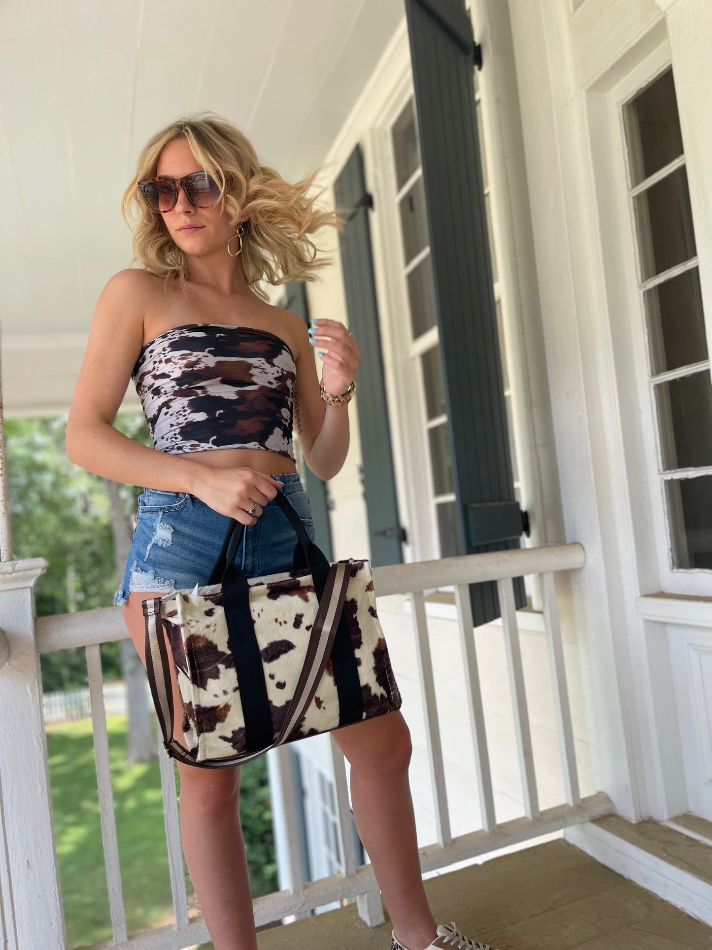 Brown Cow Print Stretchy Wrap Bandeau