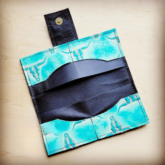 Embossed Leather Steer Head Wallet w/ Snap