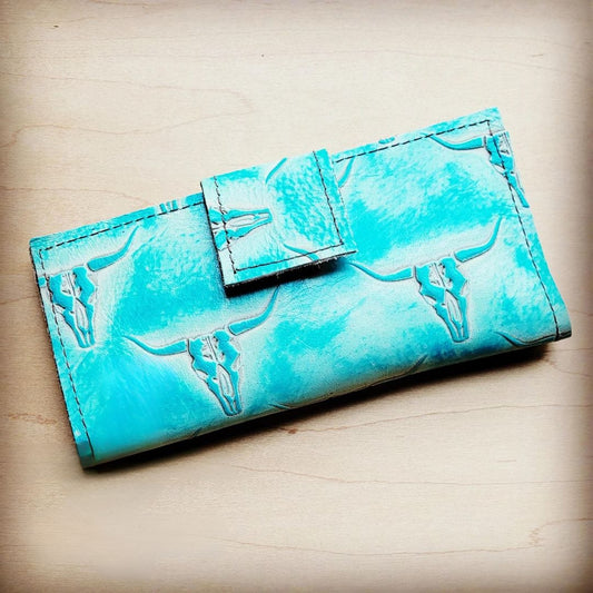 Embossed Leather Steer Head Wallet w/ Snap