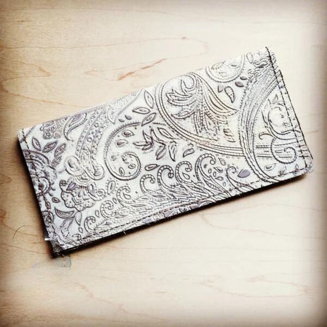Embossed Leather Wallet in Oyster Paisley