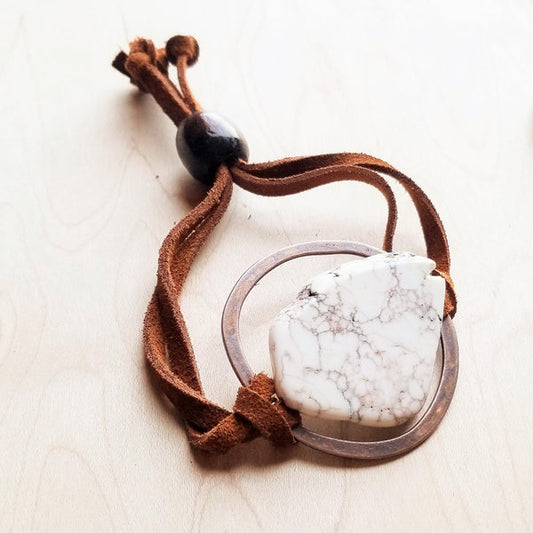 White Turquoise Bracelet w/ Adjustable Ties - Amethyst & Opal