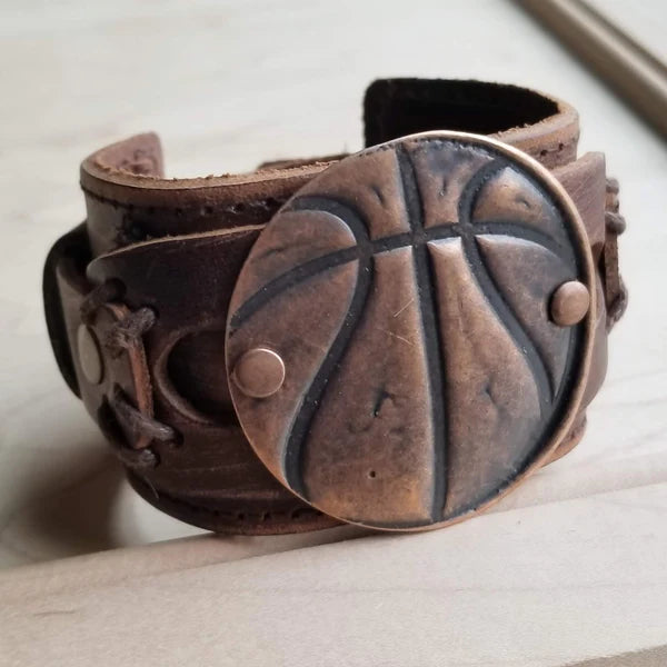 Molten Metal Basketball Distressed Leather Cuff - Amethyst & Opal