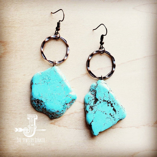 Blue Turquoise Chunky Earrings - Amethyst & Opal