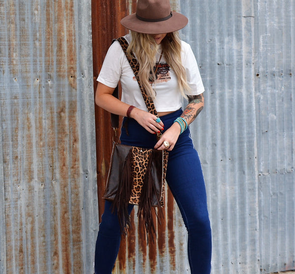 Hair on Hide Box Handbag w/ Leopard Accents - Amethyst & Opal