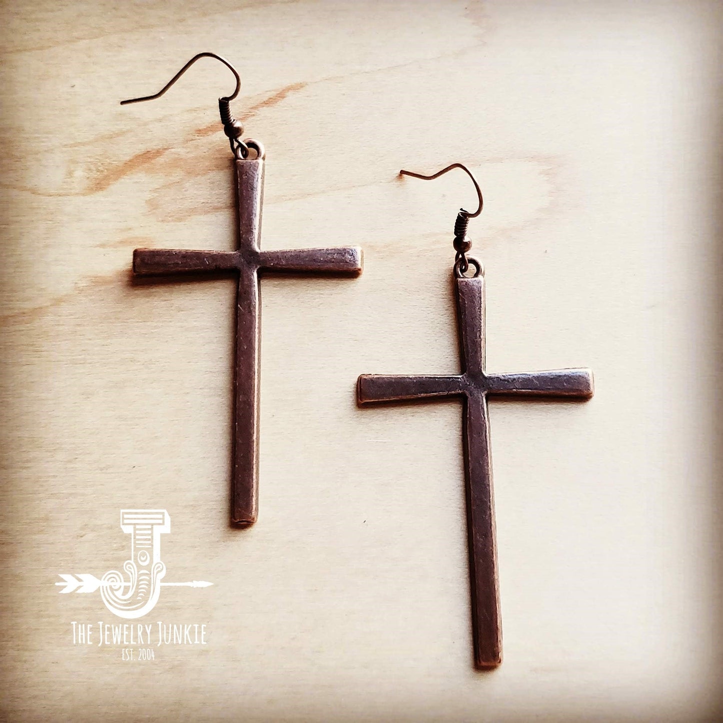Copper Cross Earrings - Amethyst & Opal