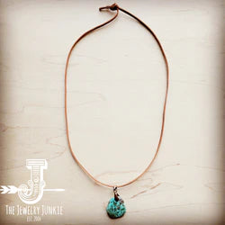 Leather Necklace with Turquoise Pendant-Tan
