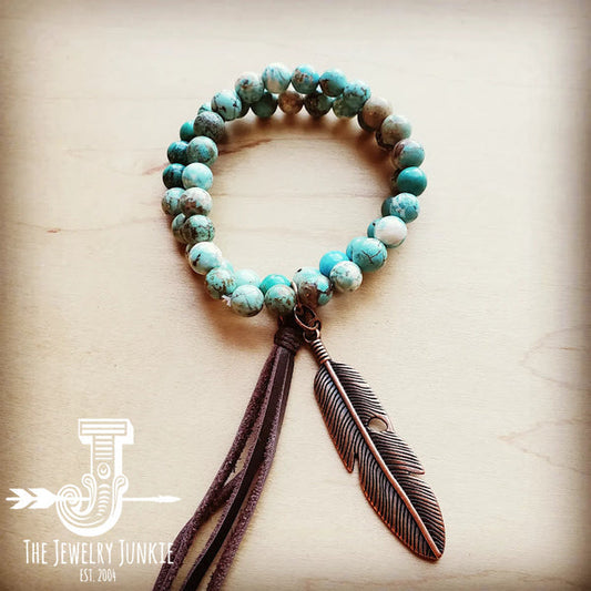 Natural Turquoise Double Strand Beaded Bracelet w/ Tassel - Amethyst & Opal