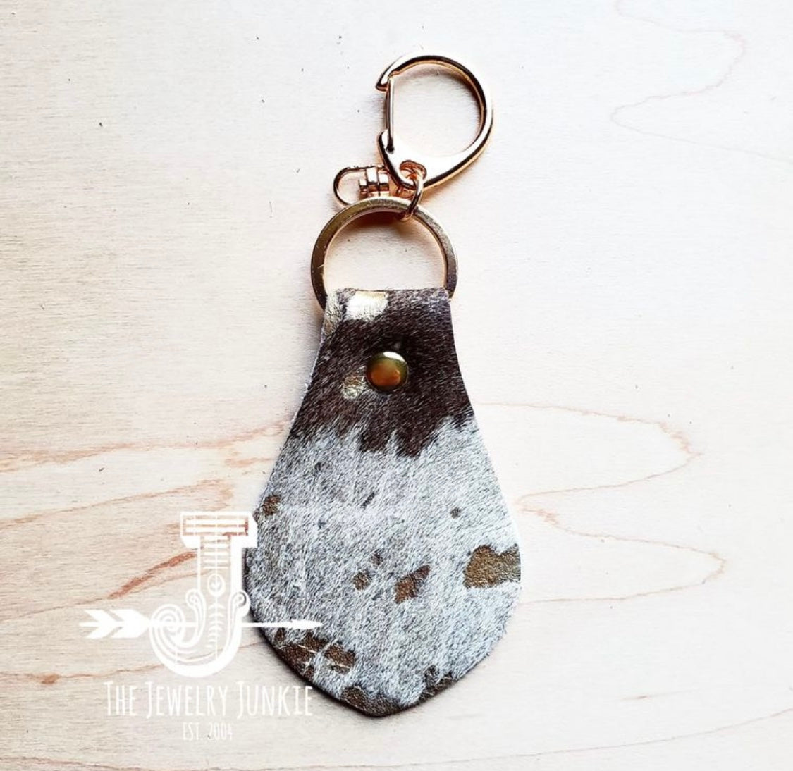 Authentic Leather Hair-On Keychain in Mixed Metallic - Amethyst & Opal