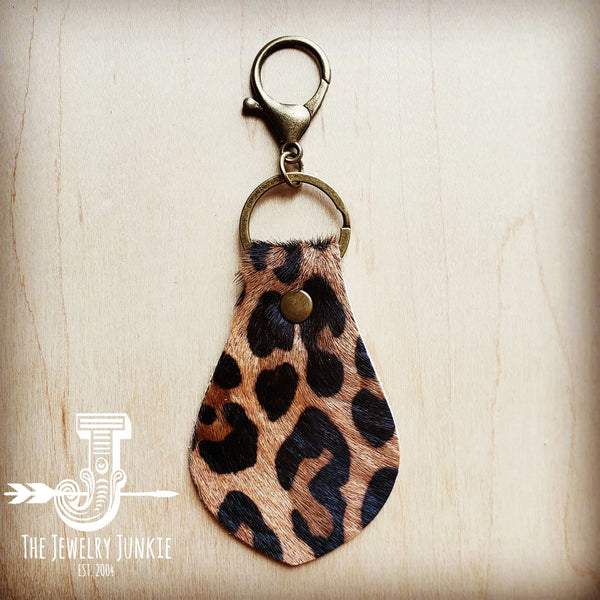 Hair-on-Hide Leather Key Chain - Leopard - Amethyst & Opal