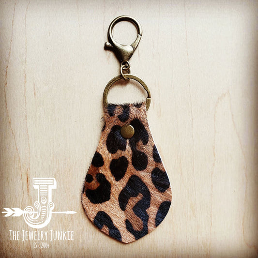 Hair-on-Hide Leather Key Chain - Leopard - Amethyst & Opal