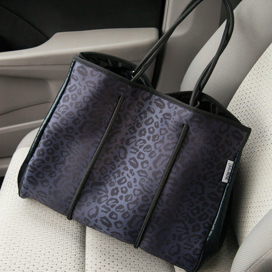 THE MARISSA - GORGEOUS NEOPRENE BAG - BLACK LEOPARD - Amethyst & Opal