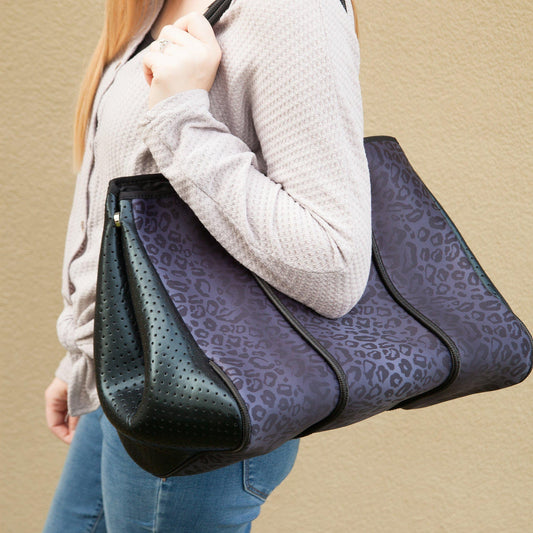 THE MARISSA - GORGEOUS NEOPRENE BAG - BLACK LEOPARD - Amethyst & Opal