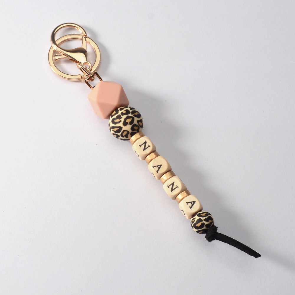 PINK LEOPARD BEADED NANA KEYCHAIN - Amethyst & Opal