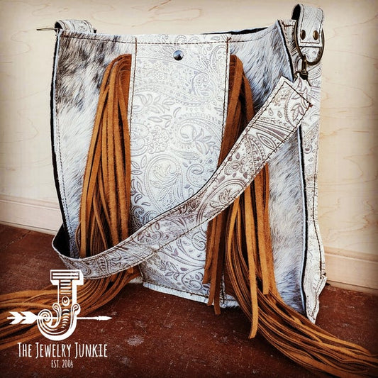 Hair on Hide Box Handbag w/ Oyster Paisley Accents - Amethyst & Opal