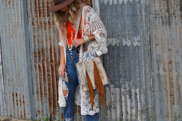 Hair on Hide Box Handbag w/ Oyster Paisley Accents - Amethyst & Opal