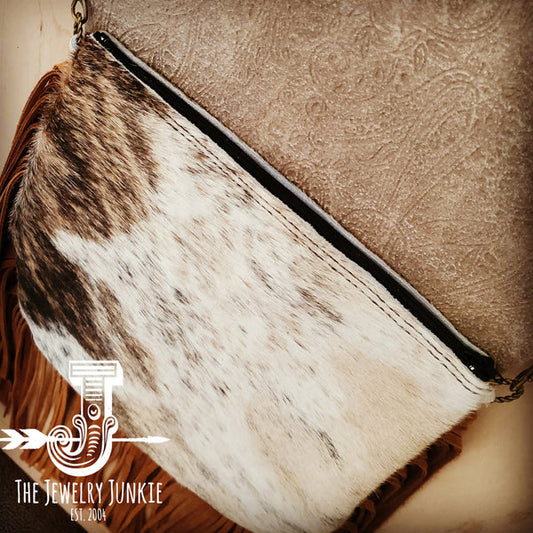 Hair-On-Hide w/ Oyster Paisley Flap Crossbody Handbag - Amethyst & Opal