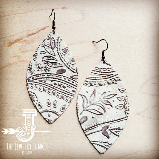 Leather Oval Earring-Oyster Paisley - Amethyst & Opal