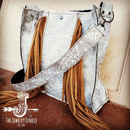 Hair on Hide Box Handbag w/ Oyster Paisley Accents - Amethyst & Opal