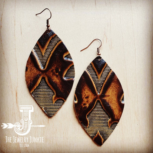 Leather Oval Earrings in Brown Laredo