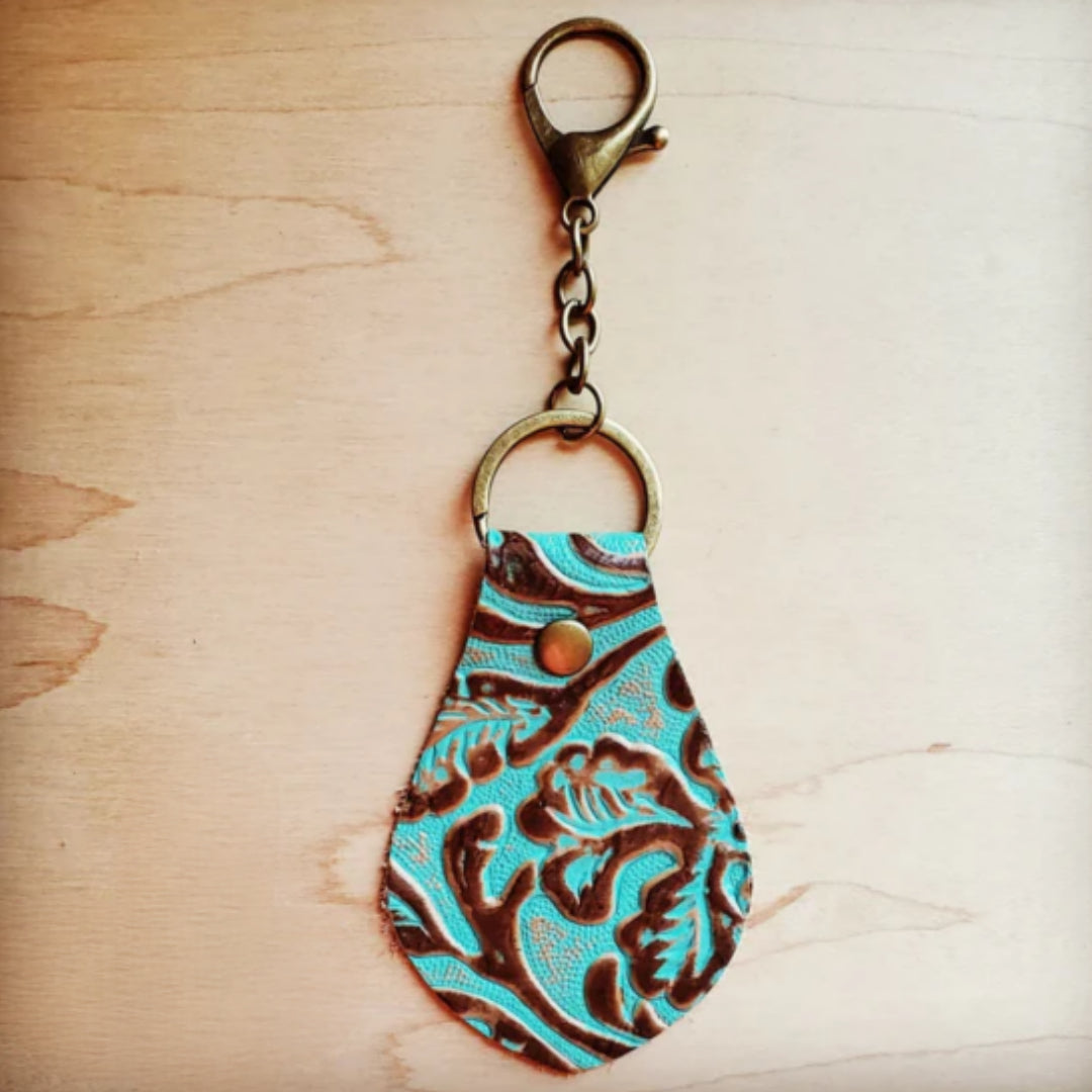 Authentic Leather Keychain Cowboy Turquoise - Amethyst & Opal