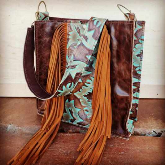 Hair on Hide Box Handbag w/ Turquoise Laredo Side Accents and Strap - Amethyst & Opal