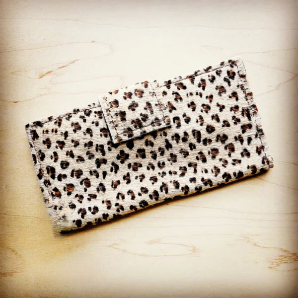 Hair On Hide Wallet in Mini Leopard with Snap Closure - Amethyst & Opal