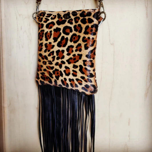 Small Crossbody Handbag w/ Hair-on-Hide Leopard Leather - Amethyst & Opal