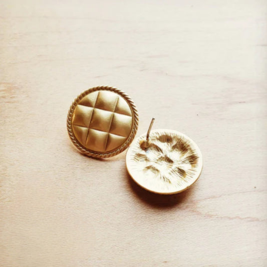 MATTE GOLD WOVEN PATTERN EARRINGS - Amethyst & Opal