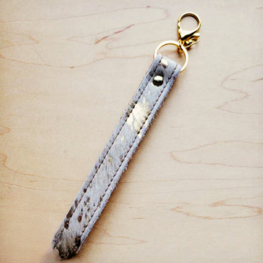 Embossed Leather Key Chain Gold Metallic - Amethyst & Opal