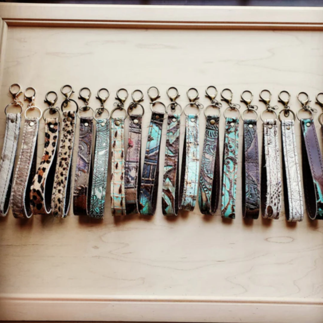 Embossed Leather Key Chain Gold Metallic - Amethyst & Opal