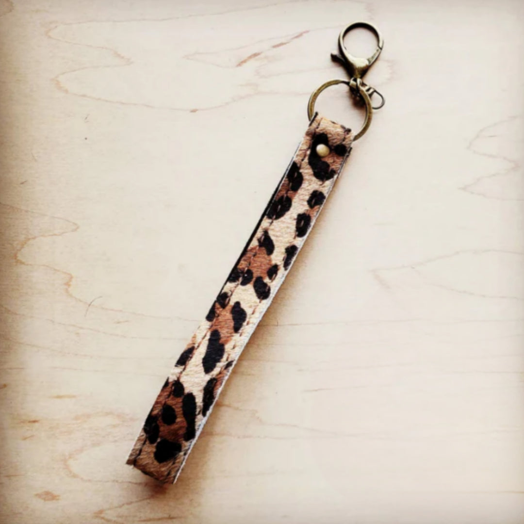 Embossed Leather Key Chain Strap Leopard - Amethyst & Opal