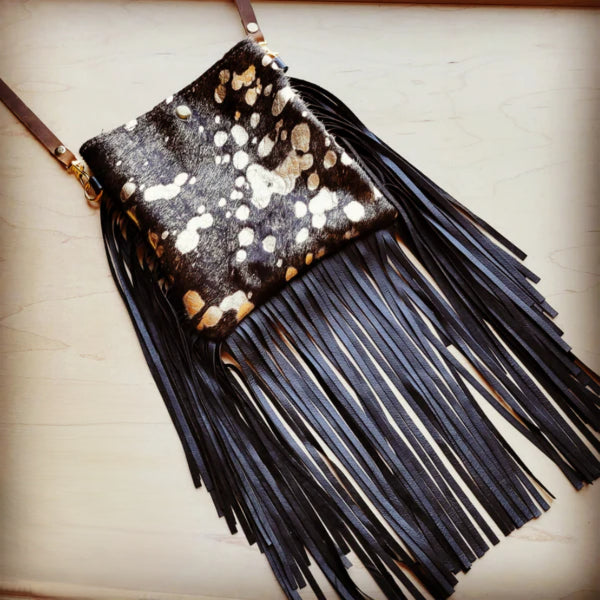 Small Crossbody Brown Metallic Hair-On-Hide Handbag - Amethyst & Opal