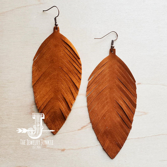 Tan Suede Feather Earrings - Amethyst & Opal