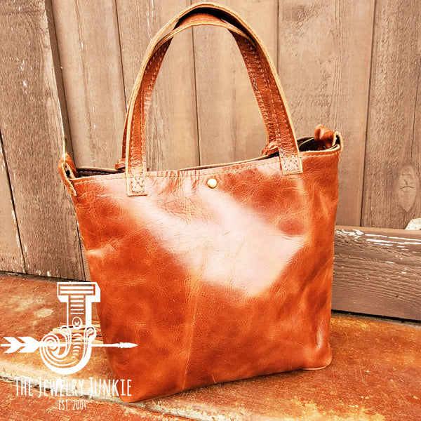 Genuine Leather Bucket Handbag w/ Braided Tassel Fringe - Amethyst & Opal