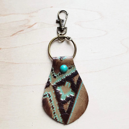 Authentic Leather Keychain TURQUOISE NAVAJO - Amethyst & Opal
