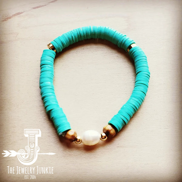 Bracelet Bar-Turquoise and Pearl Stretch Bracelet - Amethyst & Opal