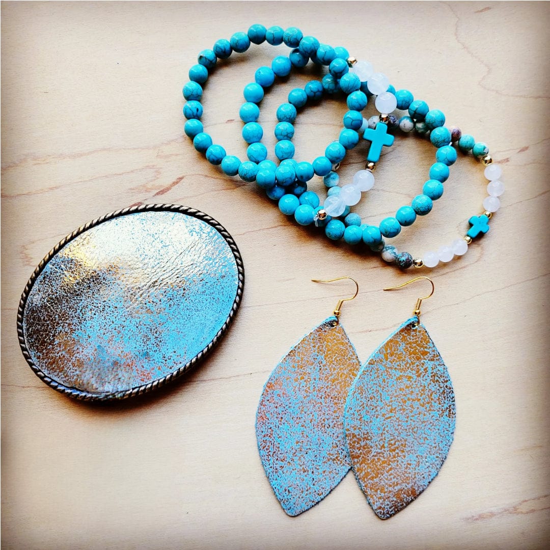 Leather Teardrop Earring-Heavy Metal Turquoise