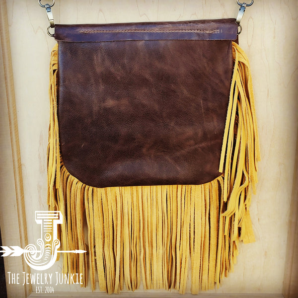 Hair on Hide Handbag w/ Leather Fringe Yellow Navajo Accent - Amethyst & Opal