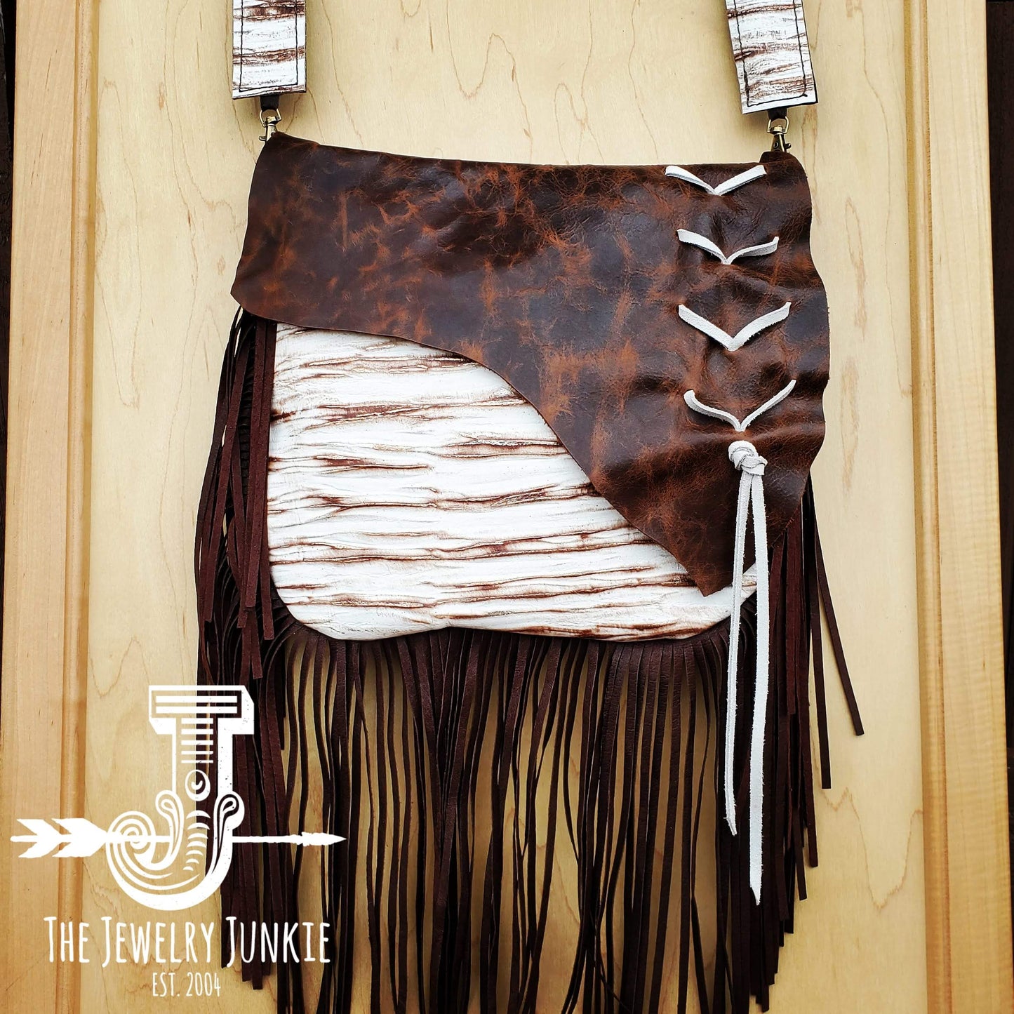 Leather White Chateau Handbag w/ Flap and Braid Accent - Amethyst & Opal