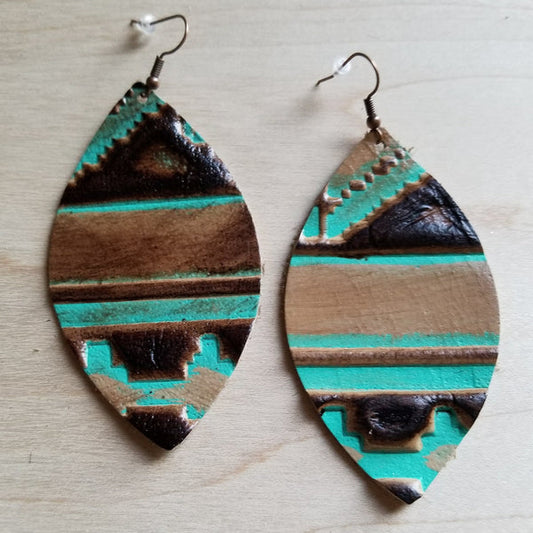 Leather Oval Earrings in Navajo - Amethyst & Opal
