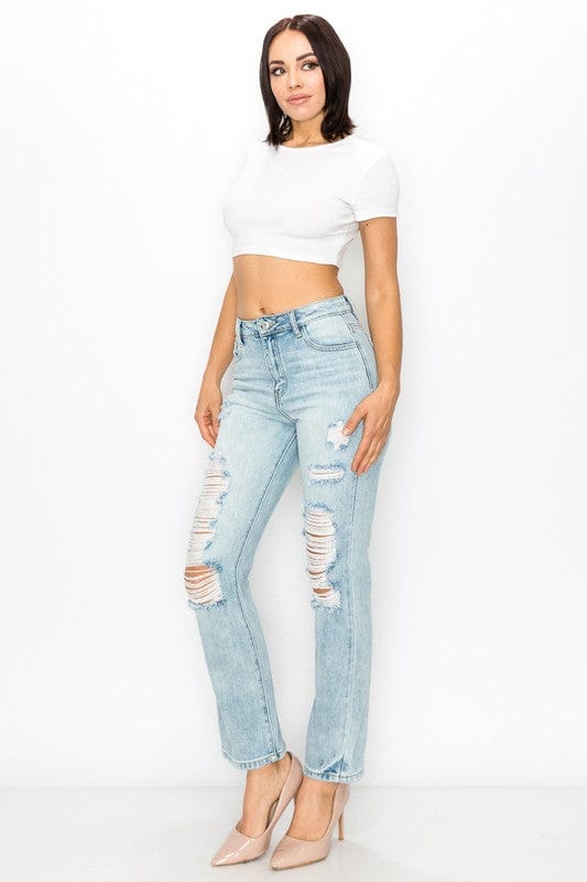 Light Wash High Rise Straight Fit Jeans
