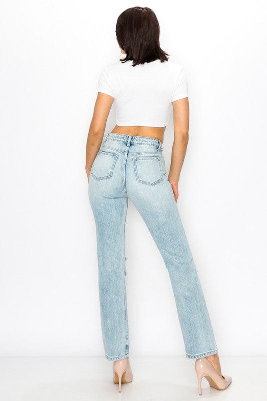 Light Wash High Rise Straight Fit Jeans