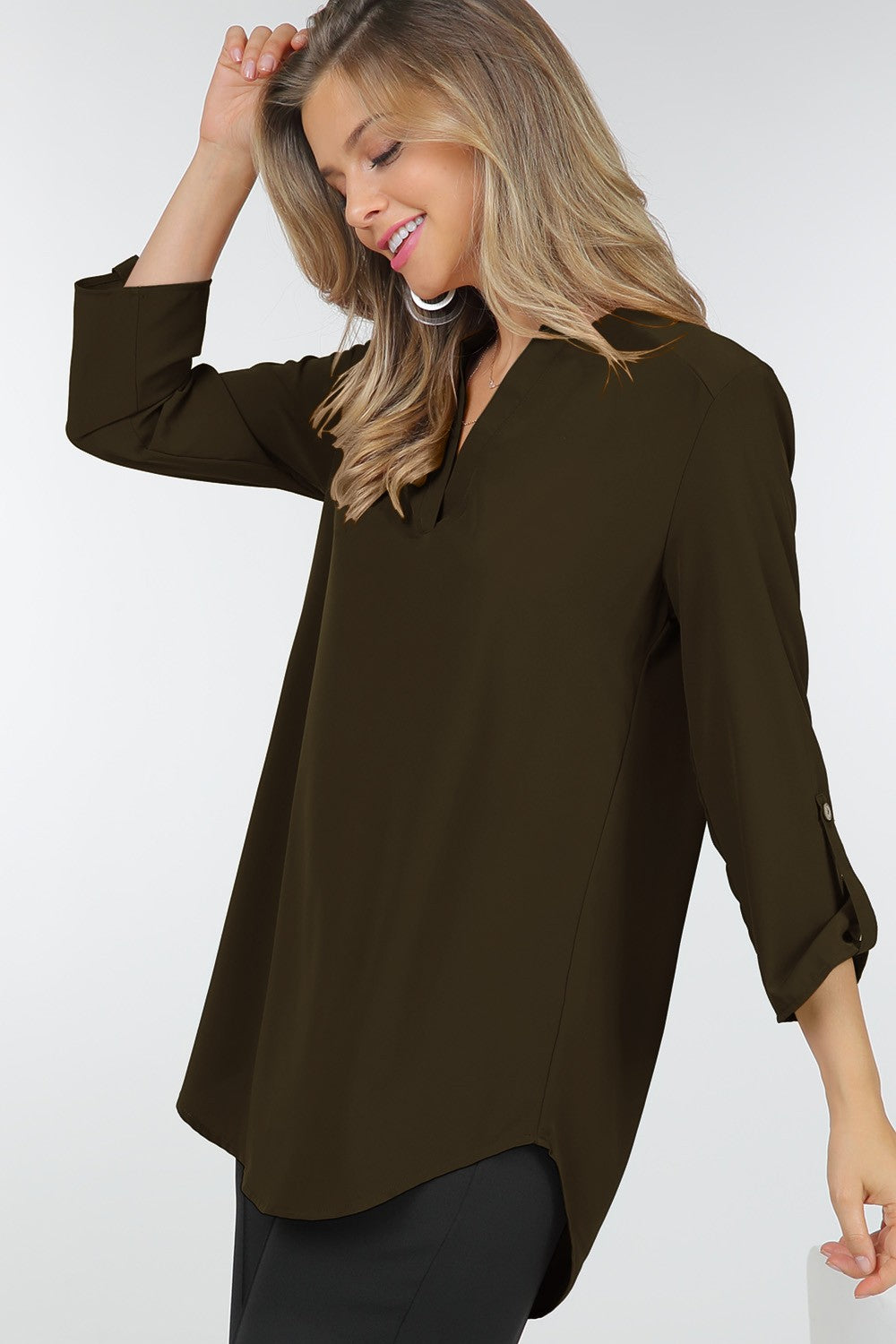 Long Sleeve Stretch Woven Top