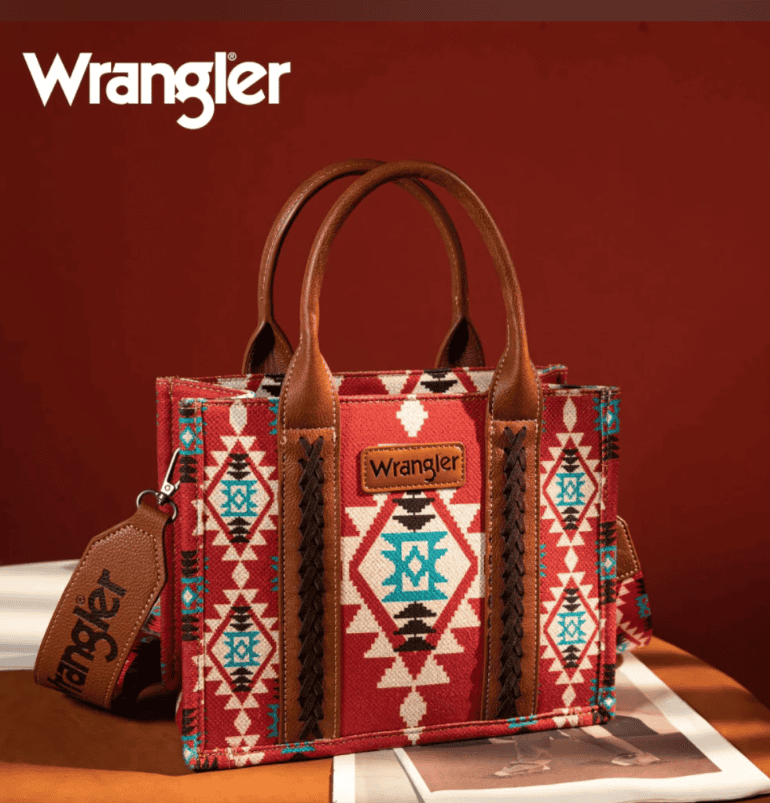 Wrangler Southwestern Print Small Canvas Tote/Crossbody -Burgundy ...