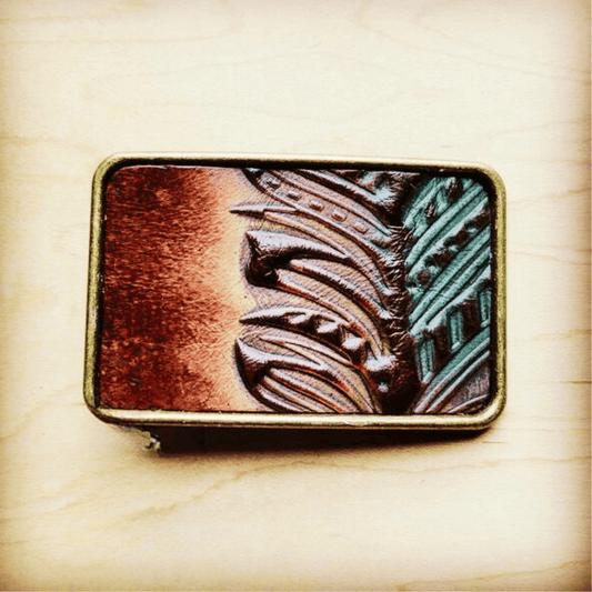 Brown Feather Leather Belt Buckle
