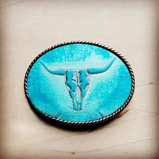 Turquoise Steer Head Leather Belt Buckle