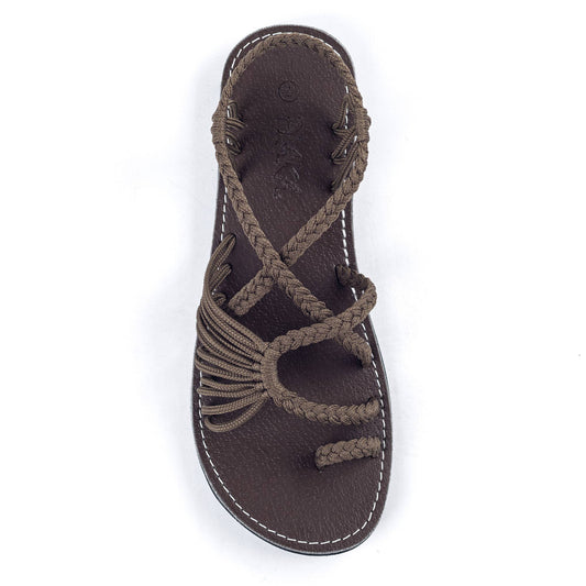 Plaka - Palm Leaf Flat Summer Sandals - Taupe