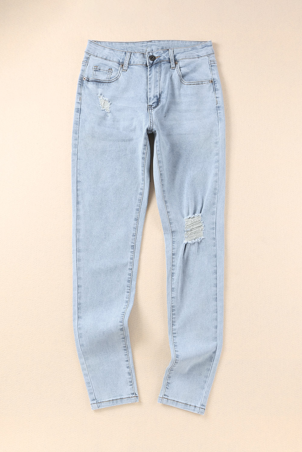 Sky Blue Faded Skinny Jeans with Pockets