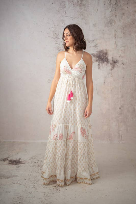 Maniyah White Spanish Handmade Flowy Dress