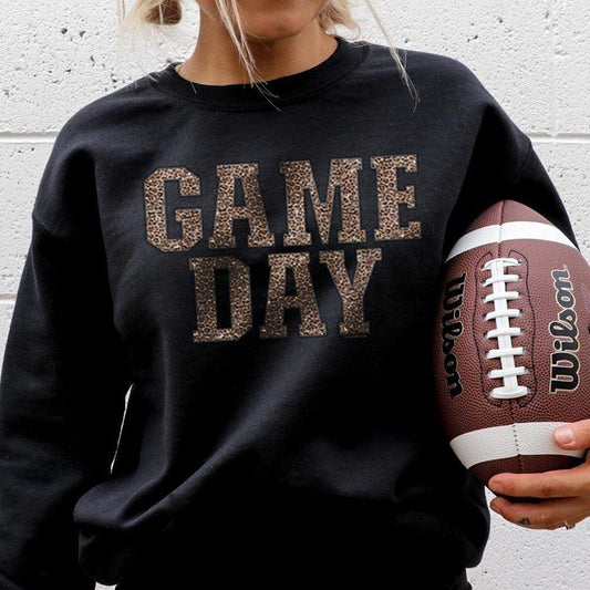 Gameday Leopard Print - White or Black fleece lined sweatshirt - Amethyst & Opal 